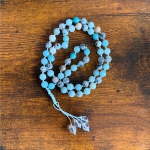 Elegant Beaded Mala in Blue and Gray jasper